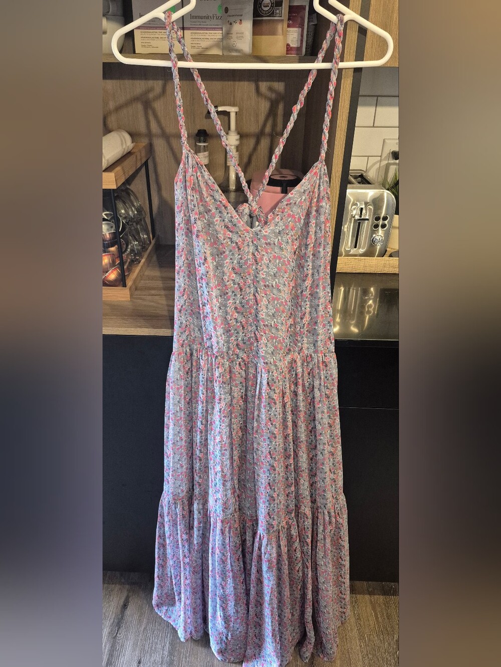 Astr Floral Print Pink and Gray Maxi Dress